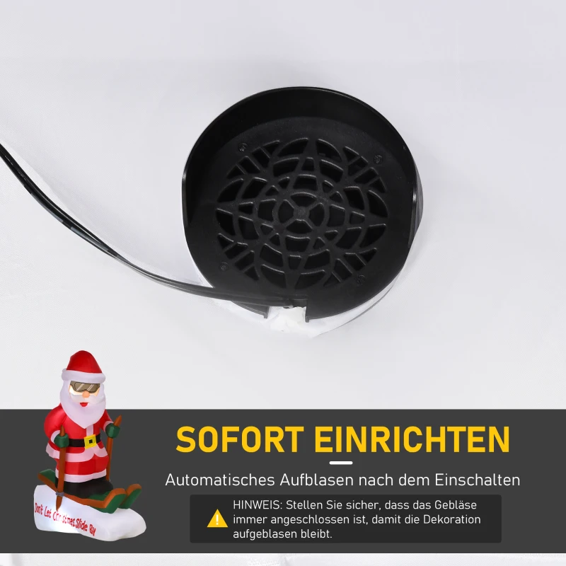 HOMCOM Aufblasbarer Weihnachtsmann auf Schlitten 1,2 m Weihnachtsdekoration mit Lichtern Weihnachten Gärten schnelles Entlüften automatisches Aufblasen wetterfest Polyester 85 x 45 x 124 cm