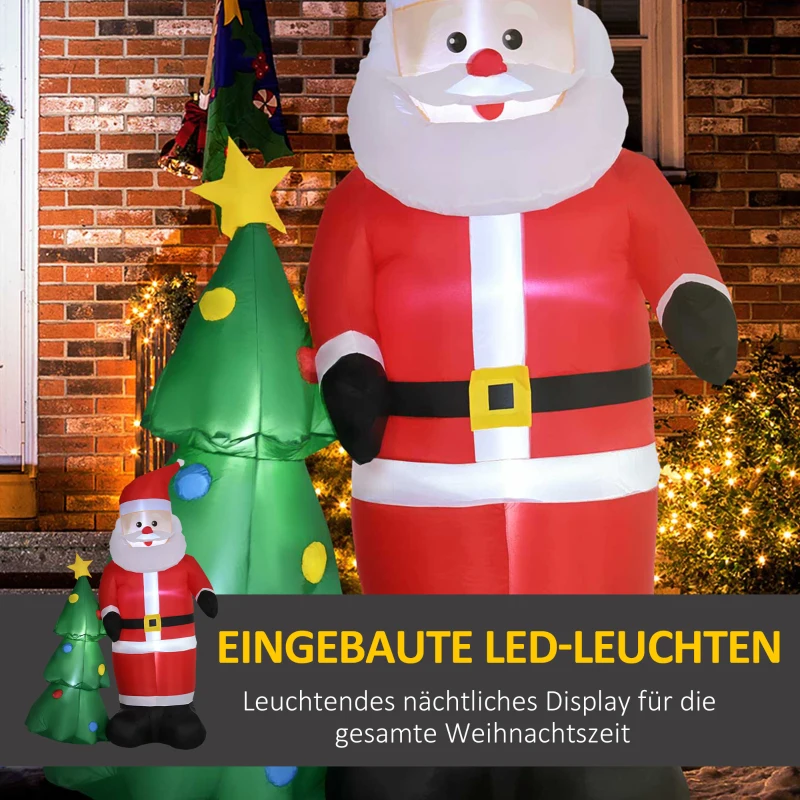 Outsunny Weihnachtsmann Santa Claus Weihnachtsdekoration, selbstaufblasend, 2 m, inkl. Gebläse, Grün + Rot