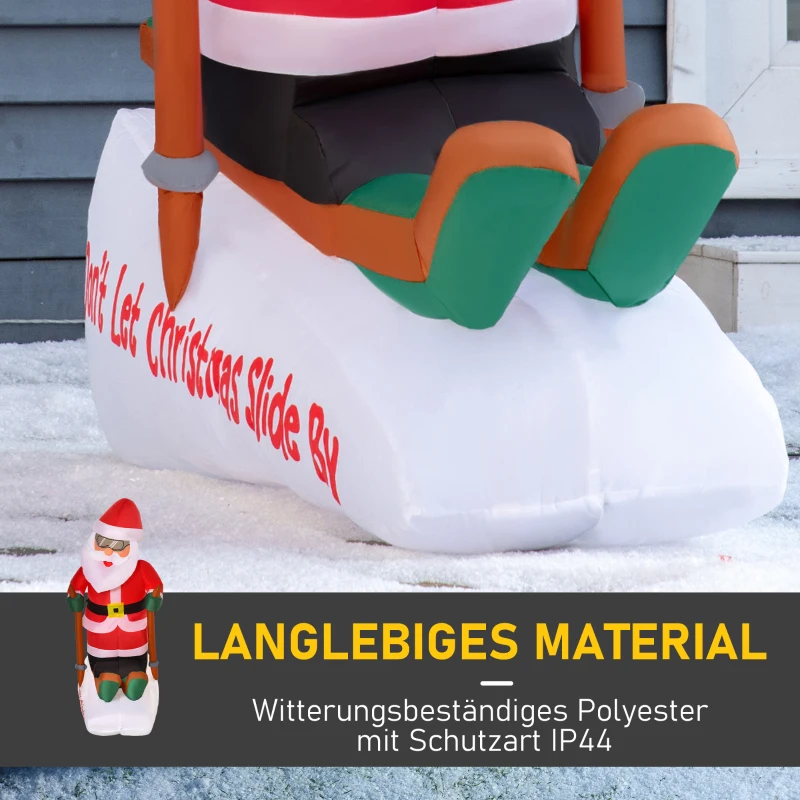 HOMCOM Aufblasbarer Weihnachtsmann auf Schlitten 1,2 m Weihnachtsdekoration mit Lichtern Weihnachten Gärten schnelles Entlüften automatisches Aufblasen wetterfest Polyester 85 x 45 x 124 cm