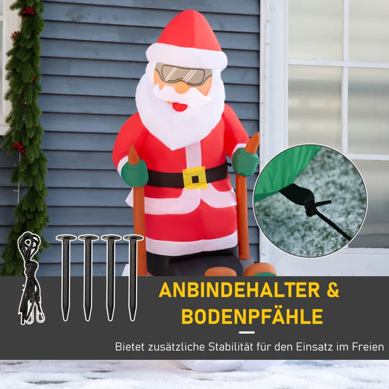 HOMCOM Aufblasbarer Weihnachtsmann auf Schlitten 1,2 m Weihnachtsdekoration mit Lichtern Weihnachten Gärten schnelles Entlüften automatisches Aufblasen wetterfest Polyester 85 x 45 x 124 cm