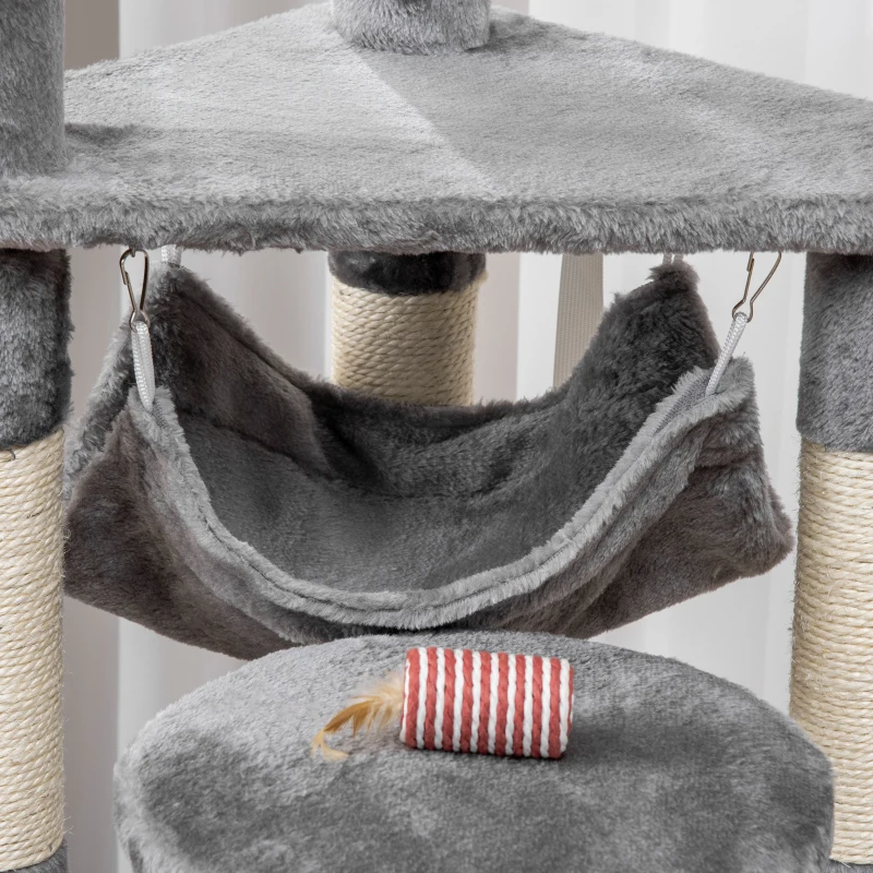 PawHut Katzenbaum Katzenkratzbaum Katzenspielturm Katzen Kletterbaum Kratzbaum Hängematte Grau L40 x B40 x H132 cm