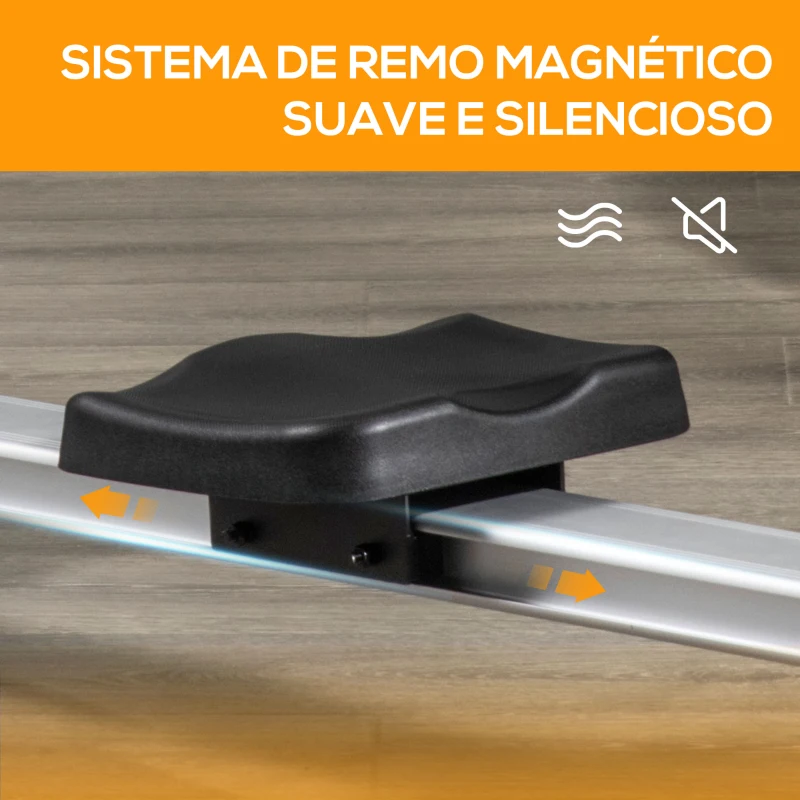 HOMCOM Máquina de Remo Dobrável com 8 Níveis de Resistência Magnética Volante de Inércia de 4kg Monitor LCD Aço Alumínio 185x58x57cm Carga 120kg Preta e Prata