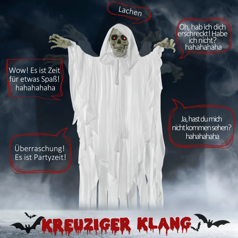Outsunny Halloween-decoratie spook met speciale effecten en geluidsfunctie 100 cm x 18 cm x 153 cm
