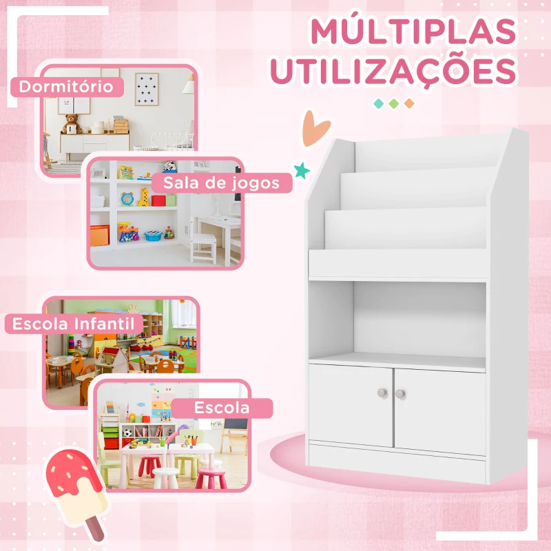 ZONEKIZ Estante para Brinquedos Infantil Estante para Crianças de 3 a 8 Anos para Brinquedos Sapatos Livros 60x29,5x100 cm Branco