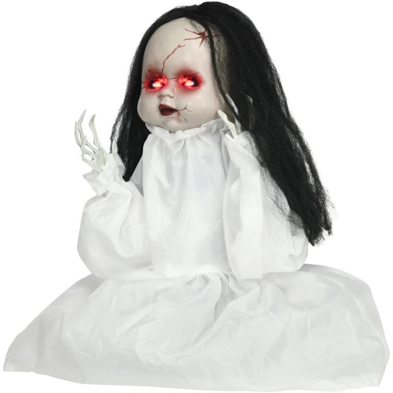 HOMCOM Halloween Dekoracja 60cm Skacząca Lalka Morderca z Czerwonymi Oczami, Dźwięk