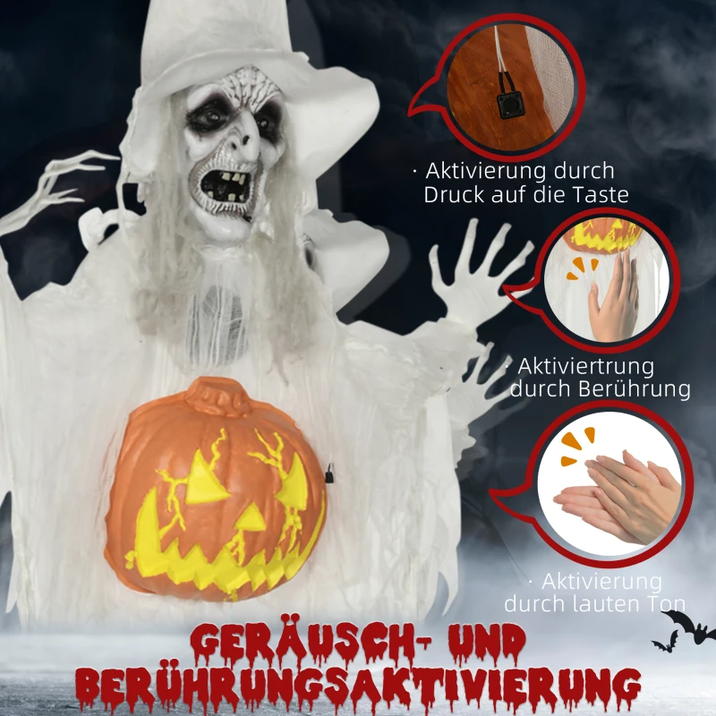 HOMCOM Duch na Halloween, Dekoracja na Halloween, Funkcja dźwięku, z czujnikiem ruchu i światłami LED, 60 cm x 18 cm x 183 cm