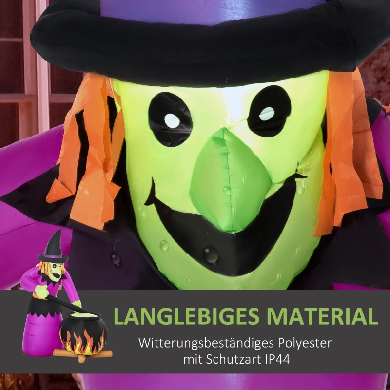 HOMCOM Helloween-Gartendeko Hexe mit Hexenkessel und Flammeneffekt, inkl. Gebläse, wetterfest, 115 x 108 x 182H cm