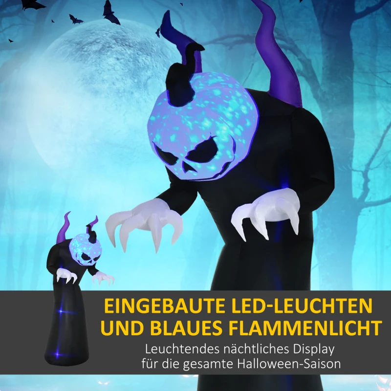 Outsunny Gespenst mit Kürbiskopf Halloweendeko aufblasbar mit blauem Flammeneffekt 88 x 79 x 210cm