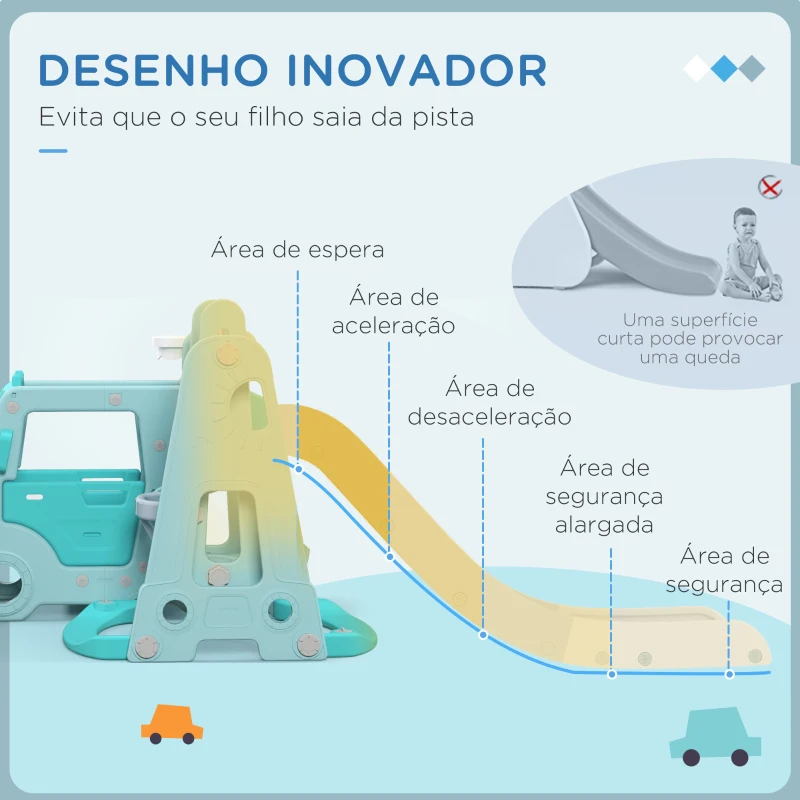 AIYAPLAY Conjunto de Escorrega e Baloiço para Crianças 6 em 1 com Buzina e Cesta de Basquetebol 201x151x87,5 cm Azul Claro