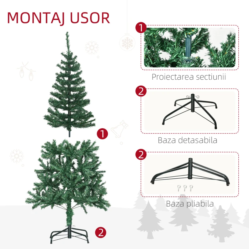 HOMCOM Brad de Craciun 150cm cu Globuri si Decoratiuni, verde