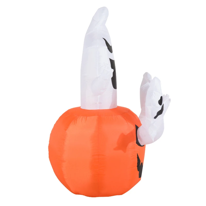 HOMCOM Aufblasbarer Kürbis Geist Gespenst Halloween Deko Figur Luftfigur mit LED Beleuchtung, Polyester, 120x120x180cm