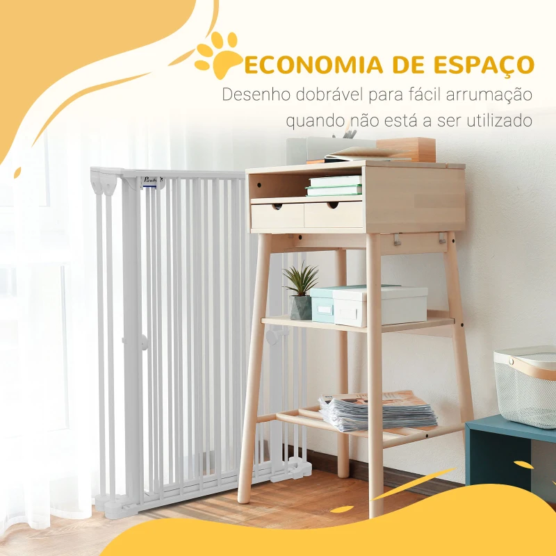 PawHut Barreira para Cães de Aço Barreira de Segurança para Animais de Estimação Dobrável de 3 Painéis Duplo Fechamento 206x90 cm Branco