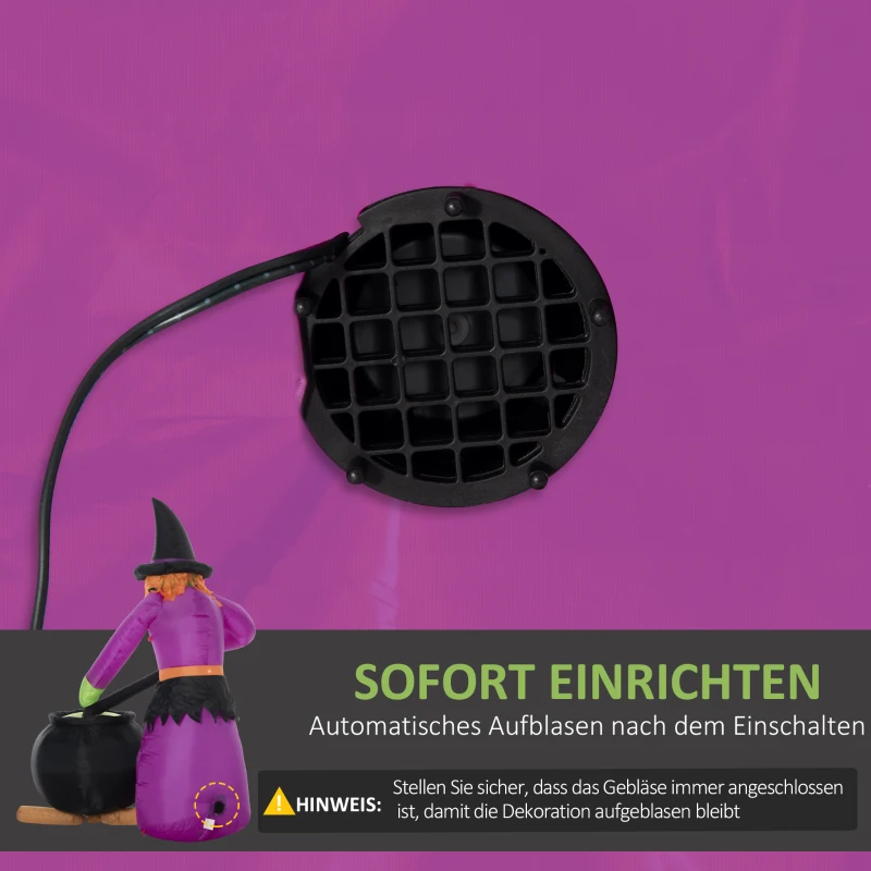 HOMCOM Helloween-Gartendeko Hexe mit Hexenkessel und Flammeneffekt, inkl. Gebläse, wetterfest, 115 x 108 x 182H cm