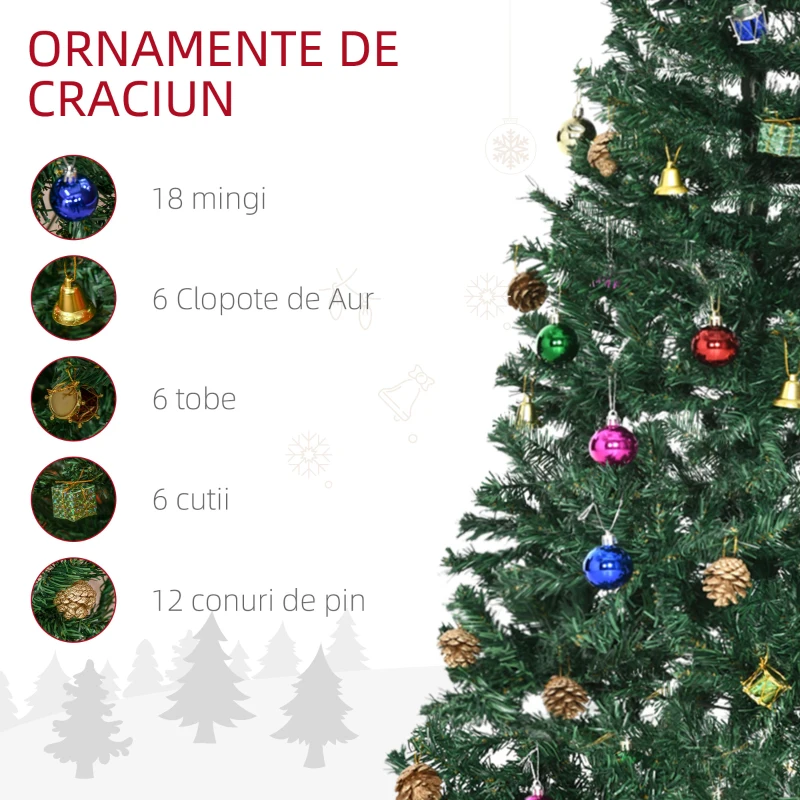 HOMCOM Brad de Craciun 150cm cu Globuri si Decoratiuni, verde