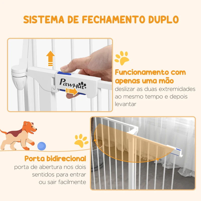 PawHut Parque para Cães de 6 Painéis Dobrável de Aço com Duplo Travamento Função de Bloqueio e Forma Modular 123x102x90 cm Branco