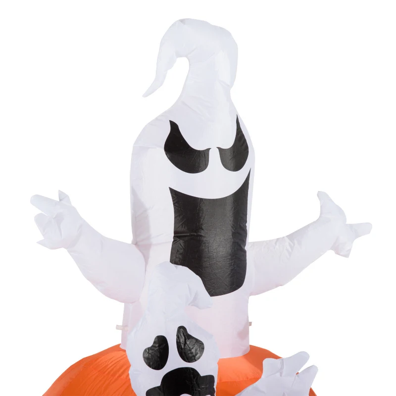 HOMCOM Aufblasbarer Kürbis Geist Gespenst Halloween Deko Figur Luftfigur mit LED Beleuchtung, Polyester, 120x120x180cm