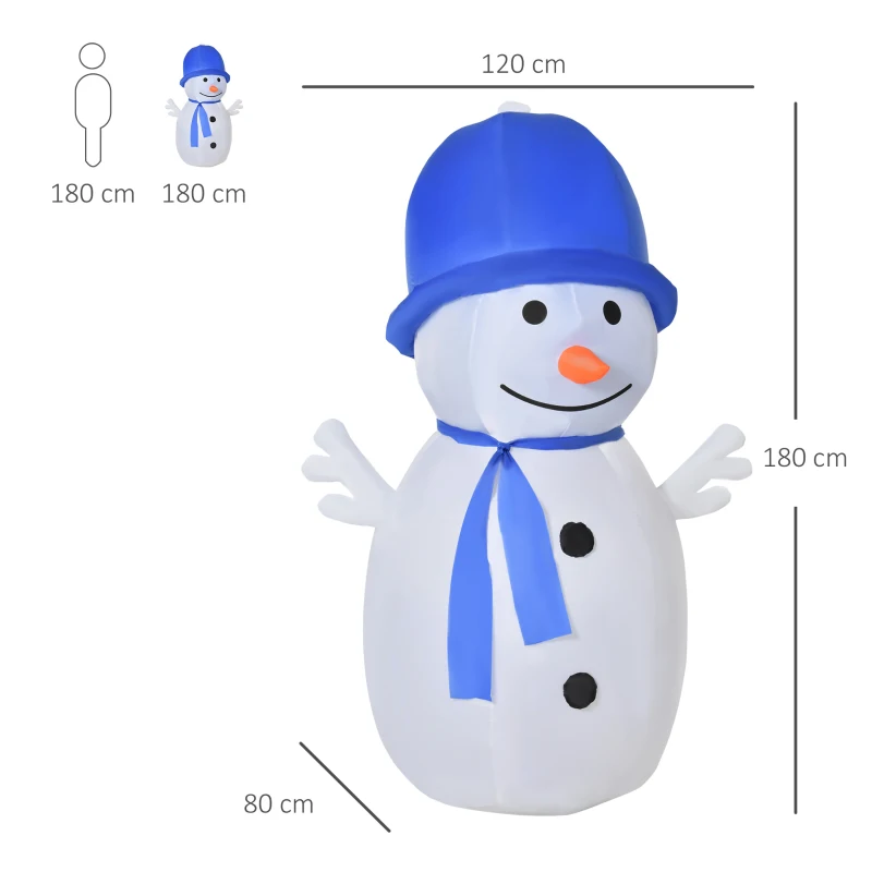 HOMCOM Schneemann Weihnachtsdekoration, LED-Lichter, 1,8 m, inkl. Gebläse, Weiß + Blau