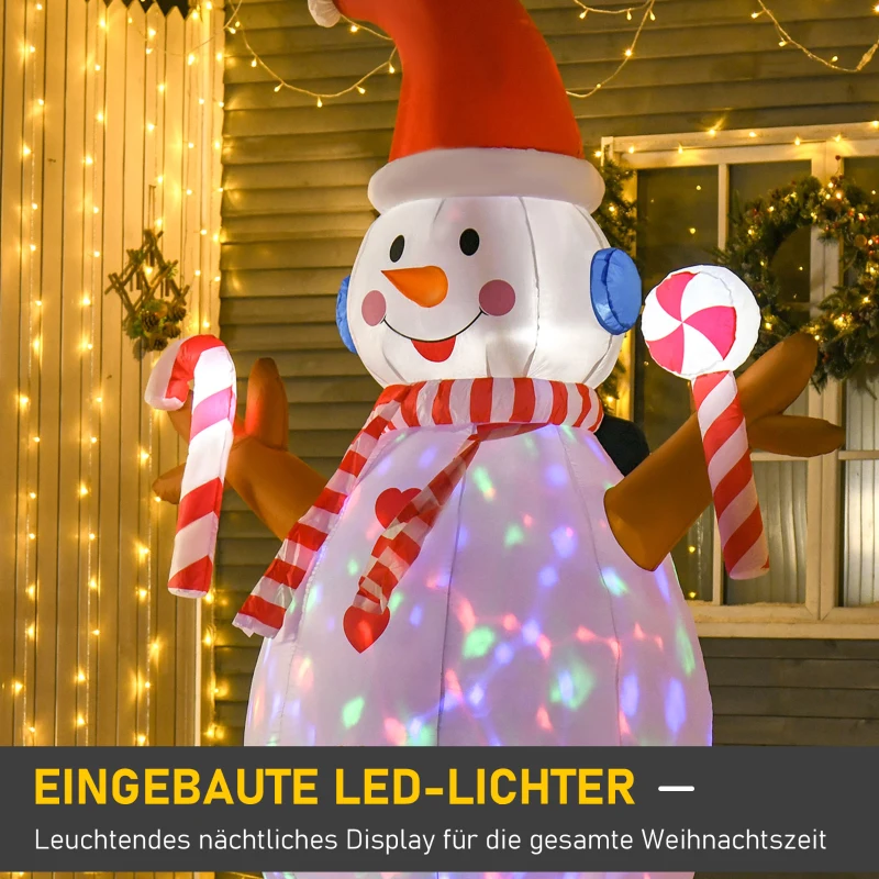 HOMCOM 2,4 m aufblasbarer Schneemann mit rotierender Beleuchtung Weihnachtsdeko  für den Innen- und Außenbereich Garten Rasendekoration Party Weiß+Rot 180 x 100 x 240 cm