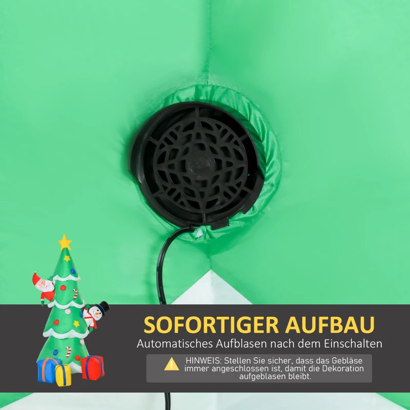HOMCOM opblaasbare kerstboom met kerstman sneeuwpop en geschenkdoos 210 cm kerstverlichting LED zelfopblazend polyester groen 144 x 125 x 210 cm