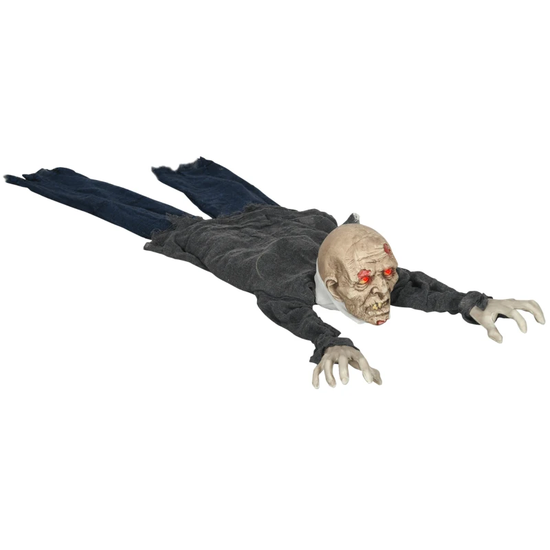 HOMCOM Dekoracja Halloween Zombie, LED Oczy, wydaje dźwięki i pełza, czujnik ruchu i dźwięku, zasilanie bateryjne, 159 cm