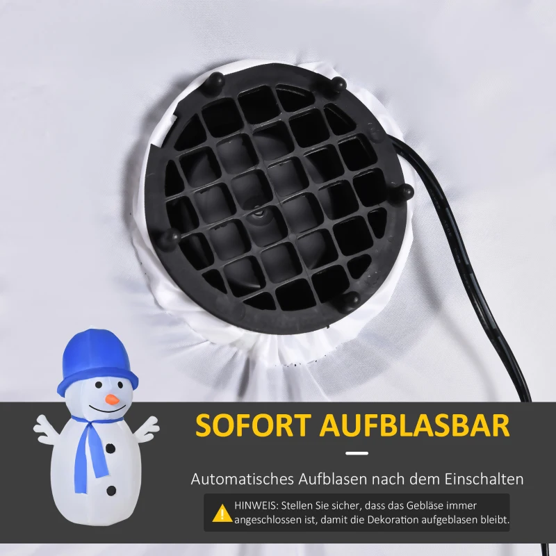HOMCOM Schneemann Weihnachtsdekoration, LED-Lichter, 1,8 m, inkl. Gebläse, Weiß + Blau