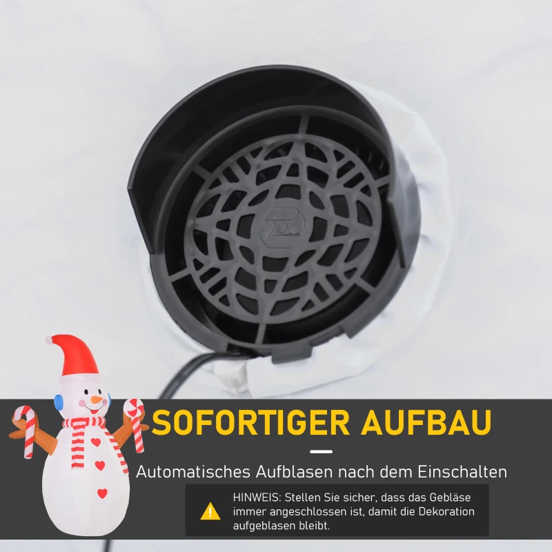 HOMCOM 2,4 m aufblasbarer Schneemann mit rotierender Beleuchtung Weihnachtsdeko  für den Innen- und Außenbereich Garten Rasendekoration Party Weiß+Rot 180 x 100 x 240 cm