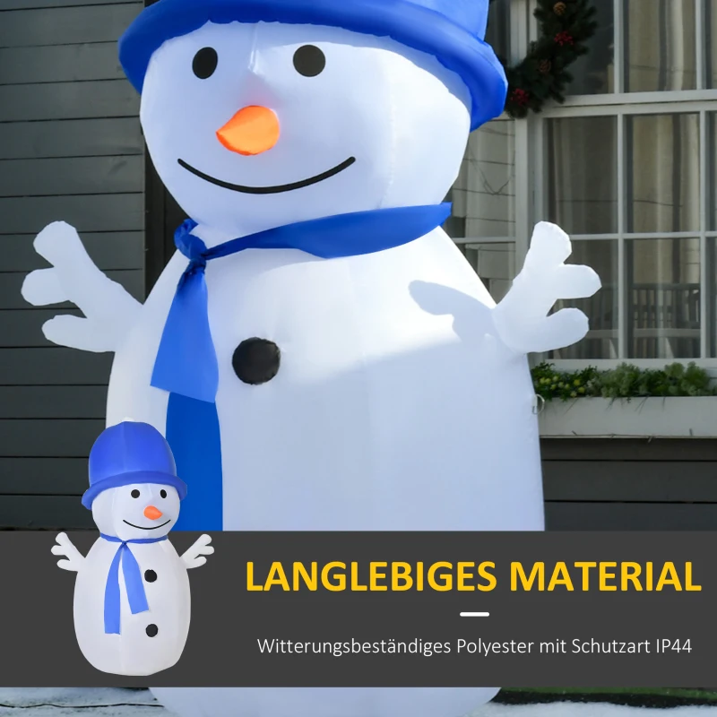 HOMCOM Schneemann Weihnachtsdekoration, LED-Lichter, 1,8 m, inkl. Gebläse, Weiß + Blau
