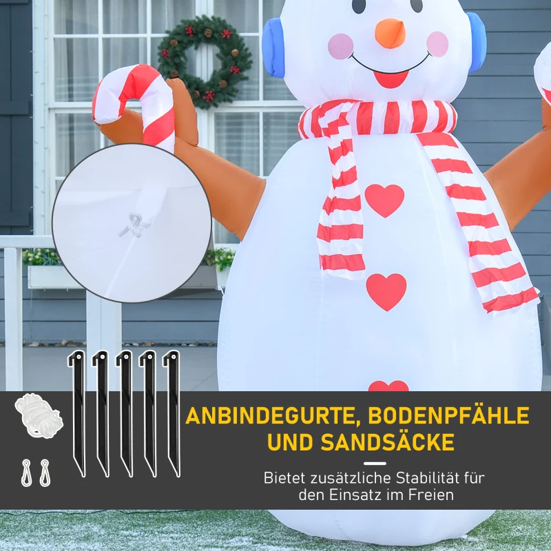 HOMCOM 2,4 m opblaasbare sneeuwpop met zwaailicht kerstversiering voor binnen en buiten tuin gazondecoratie feest wit + rood 180 x 100 x 240 cm