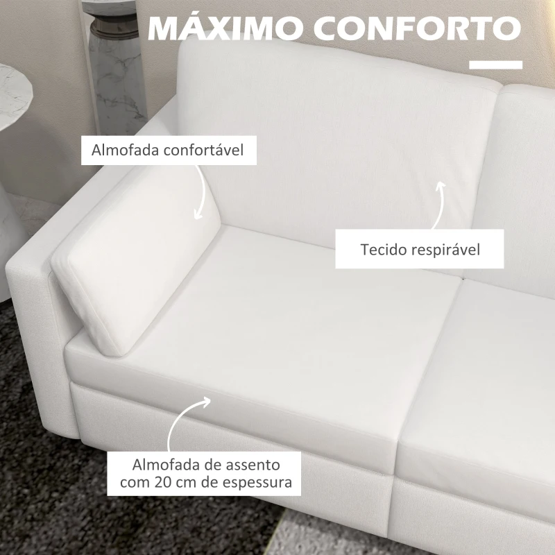 HOMCOM Sofá de 3 Lugares Sofá Sala de Estar Estofado em Poliéster com 2 Almofadas Acolchoadas 178x82x85 cm Creme