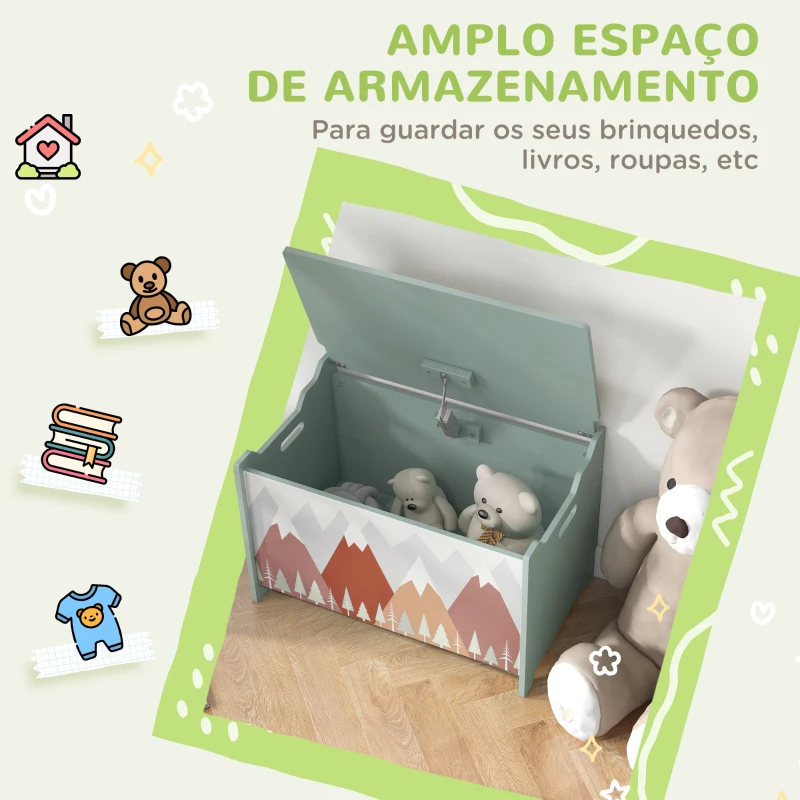 ZONEKIZ Baú de Brinquedos Organizador de Brinquedos para Crianças de 3 a 8 Anos com Estampado em Animaos 60x37x39 cm Verde