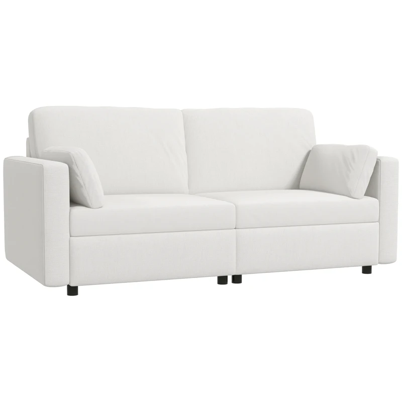 HOMCOM Sofá de 3 Lugares Sofá Sala de Estar Estofado em Poliéster com 2 Almofadas Acolchoadas 178x82x85 cm Creme