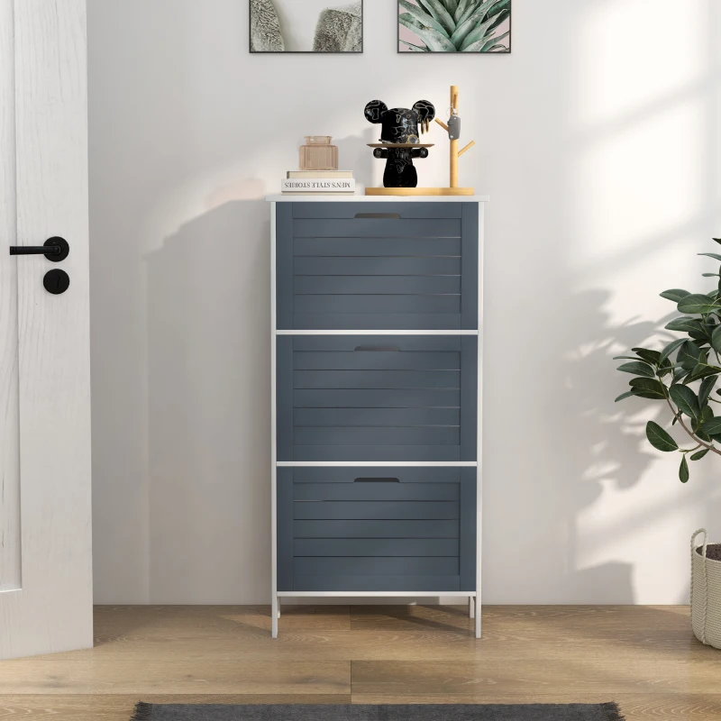 HOMCOM Sapateira Estreita Armário para Sapatos Alto com 3 Compartimentos para 6 Pares de Sapatos 53x18x108,5 cm Cinza e Branco