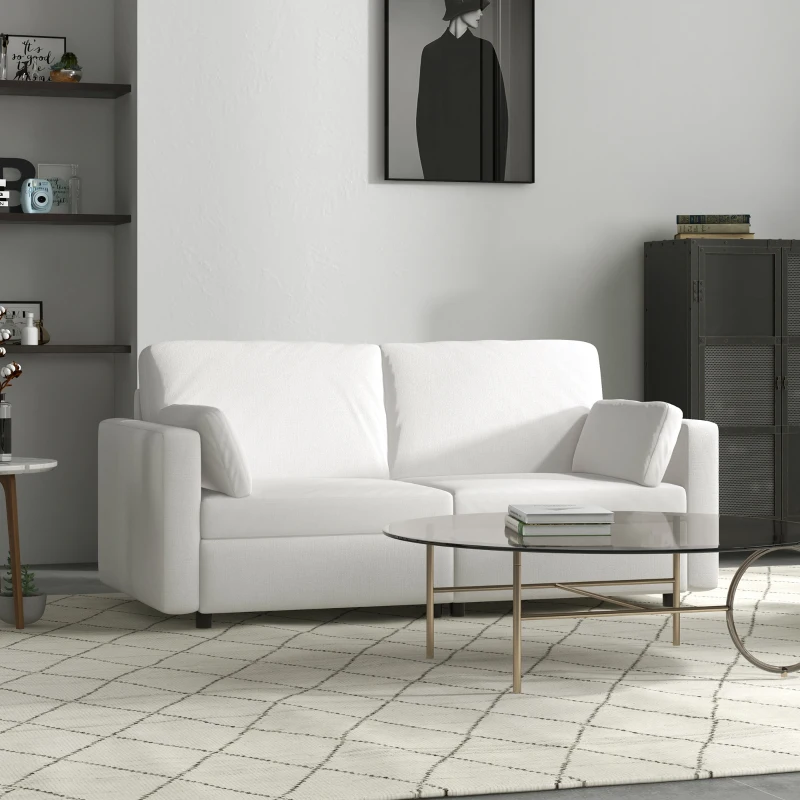 HOMCOM Sofá de 3 Lugares Sofá Sala de Estar Estofado em Poliéster com 2 Almofadas Acolchoadas 178x82x85 cm Creme