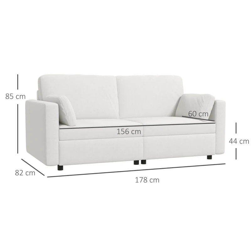 HOMCOM Sofá de 3 Lugares Sofá Sala de Estar Estofado em Poliéster com 2 Almofadas Acolchoadas 178x82x85 cm Creme