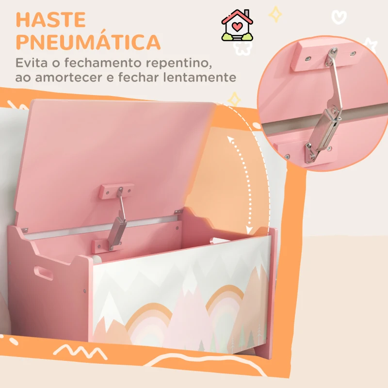 ZONEKIZ Baú de Brinquedos Organizador de Brinquedos para Crianças de 3 a 8 Anos com Estampado em Animaos 60x37x39 cm Rosa