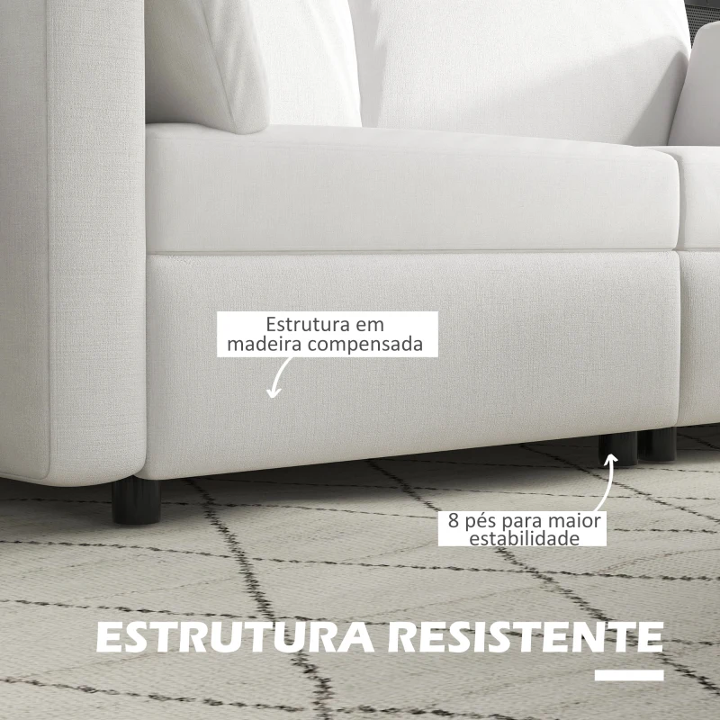 HOMCOM Sofá de 3 Lugares Sofá Sala de Estar Estofado em Poliéster com 2 Almofadas Acolchoadas 178x82x85 cm Creme