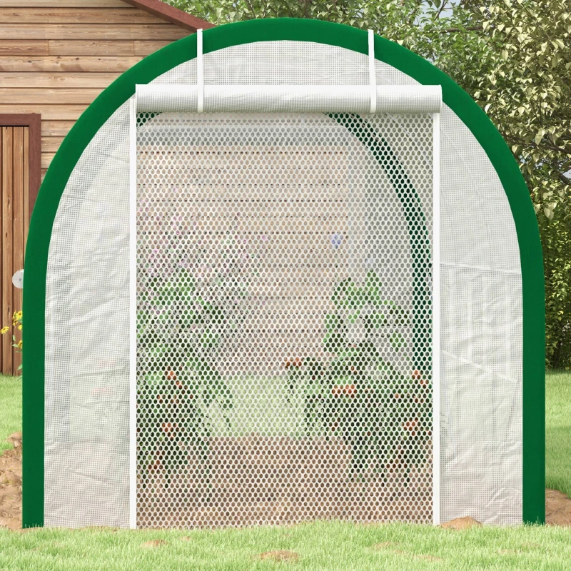 Outsunny Tunnel Greenhouse, Greenhouse, Zipper Doors, Mesh Windows, Metal Frame, 3.5 x 2 x 2m, White