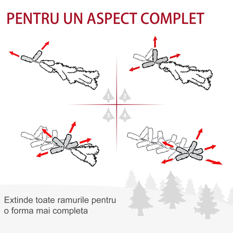 HOMCOM Set de decoratiuni pentru Craciun set 4 piese, coroana de ghirlande si set de 2 copaci cu lumini LED albe calde, fructe de padure rosii, pini de pin, verde
