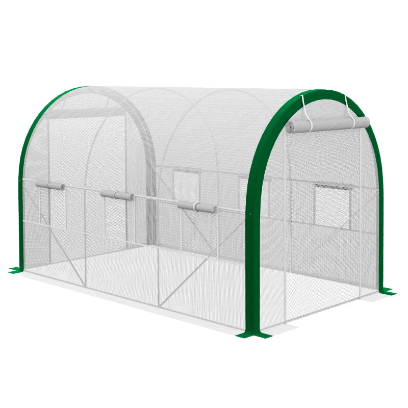 Outsunny Tunnel Greenhouse, Greenhouse, Zipper Doors, Mesh Windows, Metal Frame, 3.5 x 2 x 2m, White