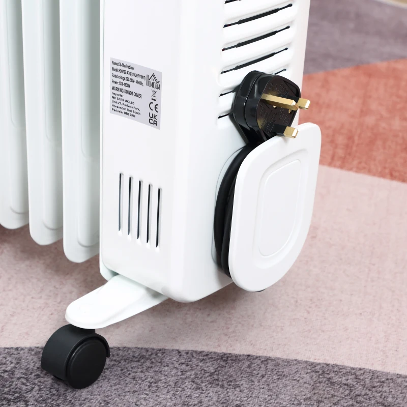 HOMCOM 1500W Digital Oil Filled Radiator, 7 Fin, Portable Electric Heater with LED Display, Built-in Timer, 3 Heat Settings, Safety Cut-Off and Remote Control, White