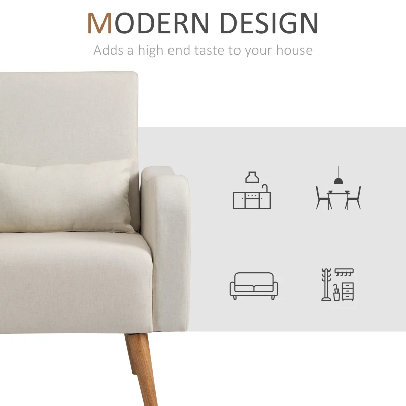 HOMCOM Single Seater Sofa, Fabric, Nordic Accent Living Room Chairs-Cream White