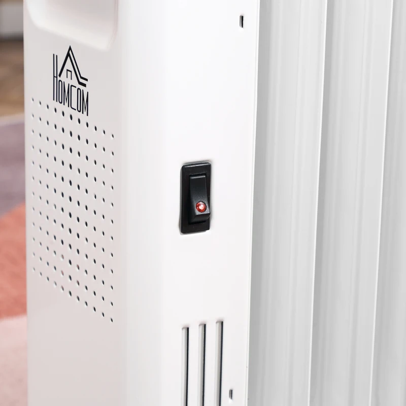 HOMCOM 2000W Oil Filled Radiator, 9 Fin Portable Electric Heater with LED Display, 24H Timer, 3 Heat Settings, Adjustable Thermostat, Safety Cut off, Remote Control, White
