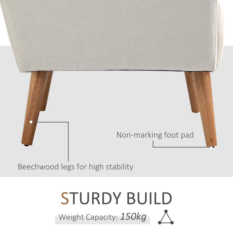 HOMCOM Single Seater Sofa, Fabric, Nordic Accent Living Room Chairs-Cream White