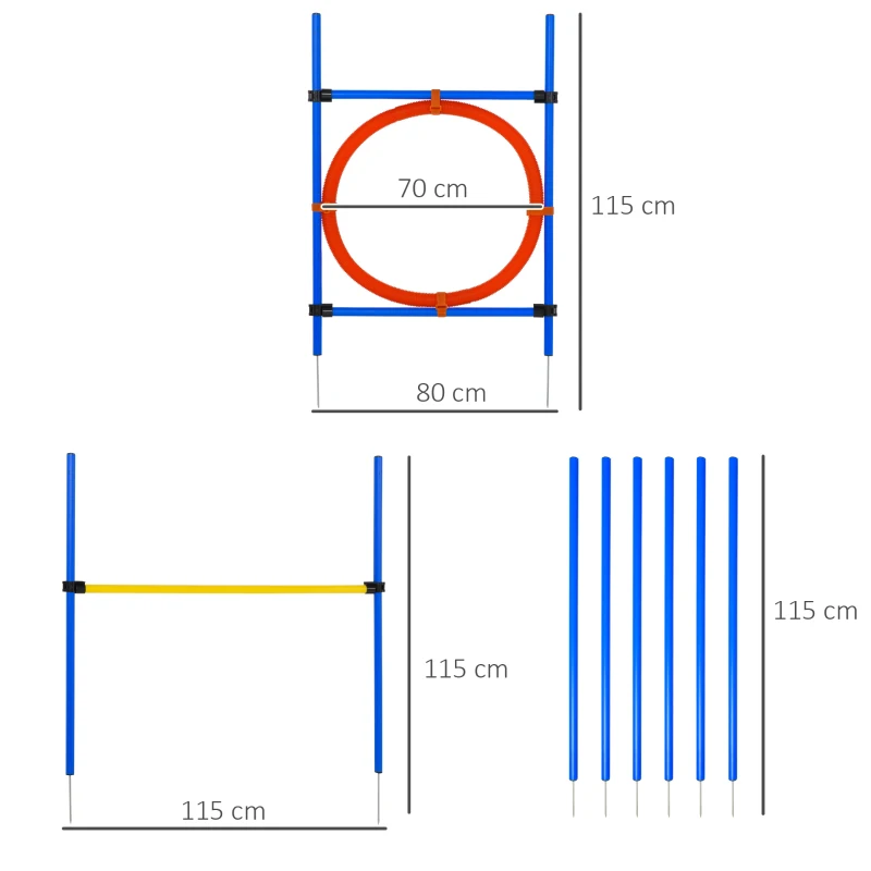 PawHut Dog Agility Equipment Training Obedience Jump Hurdle 6 Weave Pole Training Hoop Set with Carrying Bag for Outdoor