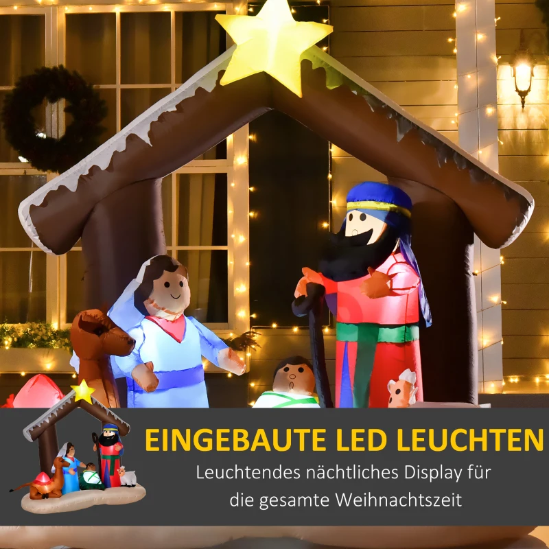HOMCOM Aufblasbarer Weihnachtsbogen 2 m Bibel-Bogen von Jesus' Geburt Weihnachtsdekoration Aufblasbare Weihnachtskrippe 1,8 m Bogen mit LED-Lichter wasserdicht automatisches Aufblasen Polyester