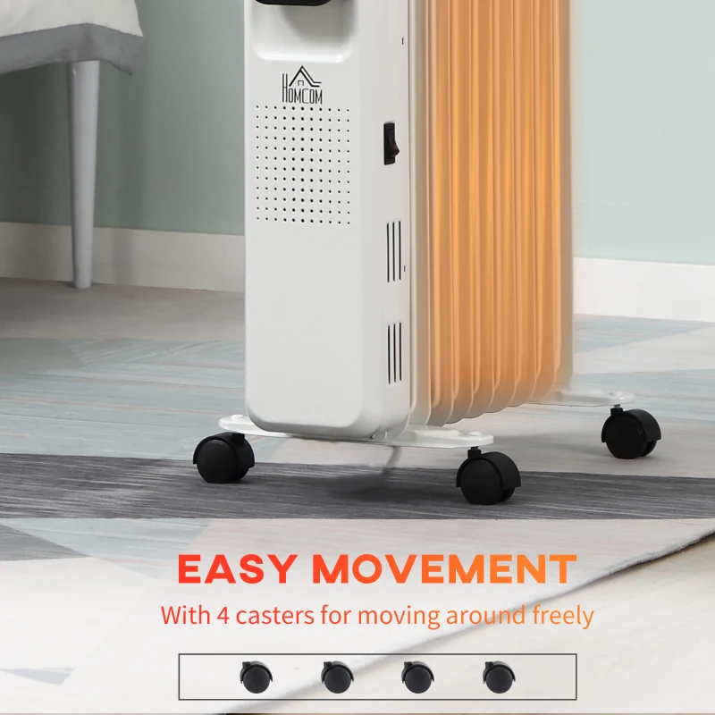 HOMCOM 2000W Oil Filled Radiator, 9 Fin Portable Electric Heater with LED Display, 24H Timer, 3 Heat Settings, Adjustable Thermostat, Safety Cut off, Remote Control, White