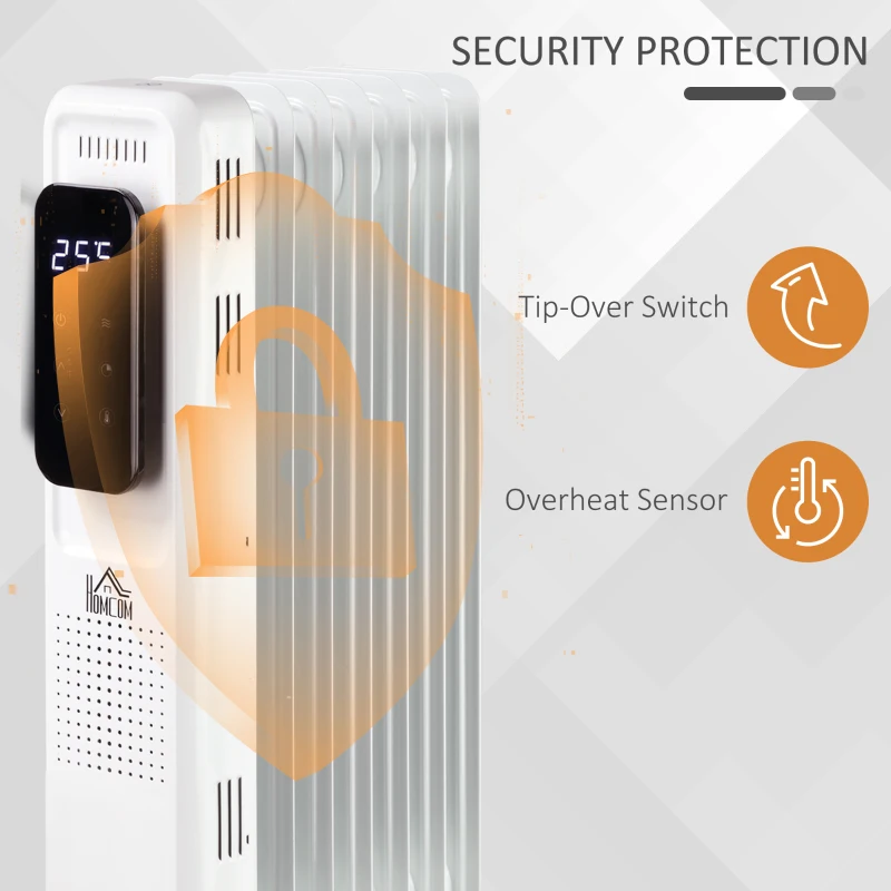 HOMCOM 1630W Oil Filled Radiator with 7 Fins, Portable Electric Heater with 24H Timer, 3 Power Settings, Safety Cut-off and Remote, White