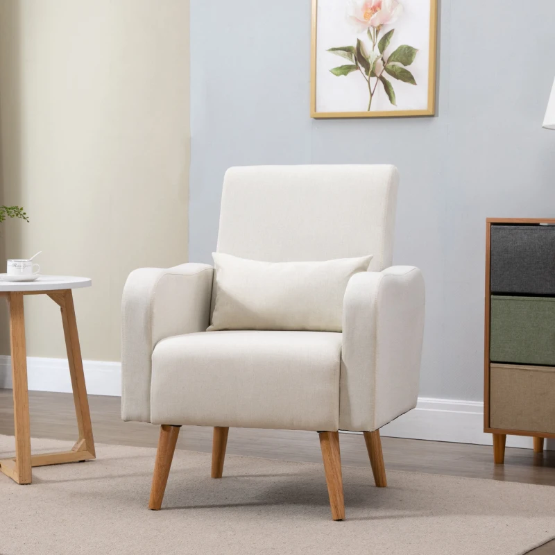 HOMCOM Single Seater Sofa, Fabric, Nordic Accent Living Room Chairs-Cream White