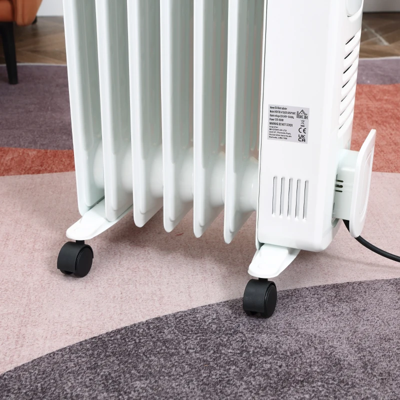 HOMCOM 1500W Digital Oil Filled Radiator, 7 Fin, Portable Electric Heater with LED Display, Built-in Timer, 3 Heat Settings, Safety Cut-Off and Remote Control, White