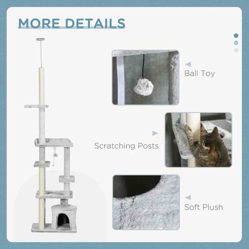 PawHut Copac pentru Pisici de Interior Turn de Joaca Centru de Activitati de Escaladare Turn de Zgariere Apartament Perne Inaltime Reglabilaaccesorii animale feline sala de gimnastica pisoi lounge mobila sufragerie